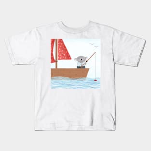 Koala fishing on a boat Kids T-Shirt